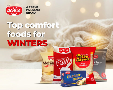 Achha foods recipe blog for the top comfort foods for winters using Achha cheese catalogue, with achha cheddar and jalapeno cheese slices.