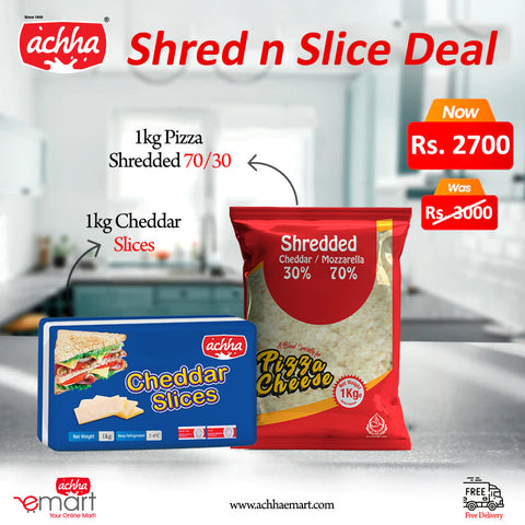 Achha Foods cheddar cheese, mozzarella cheese, Burger cheese and pizza cheese pack, best cheese in Pakistan available online